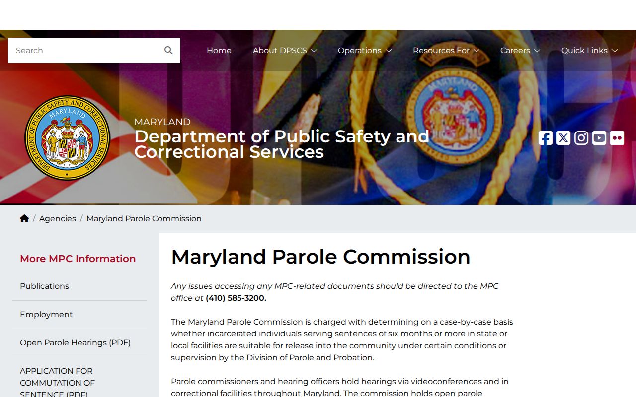Maryland Parole Commission records for Somerset County parole release
