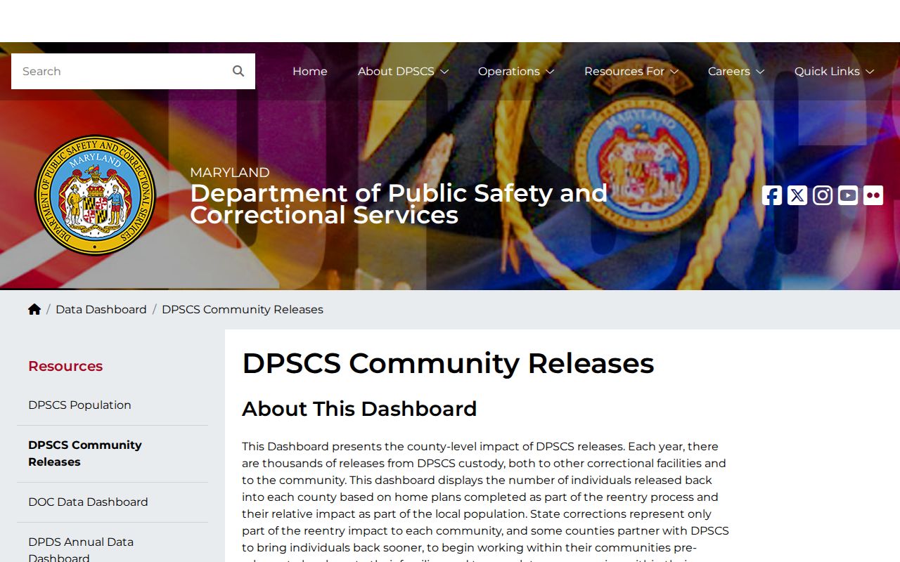 Somerset County released inmates DPSCS Community Releases dashboard
